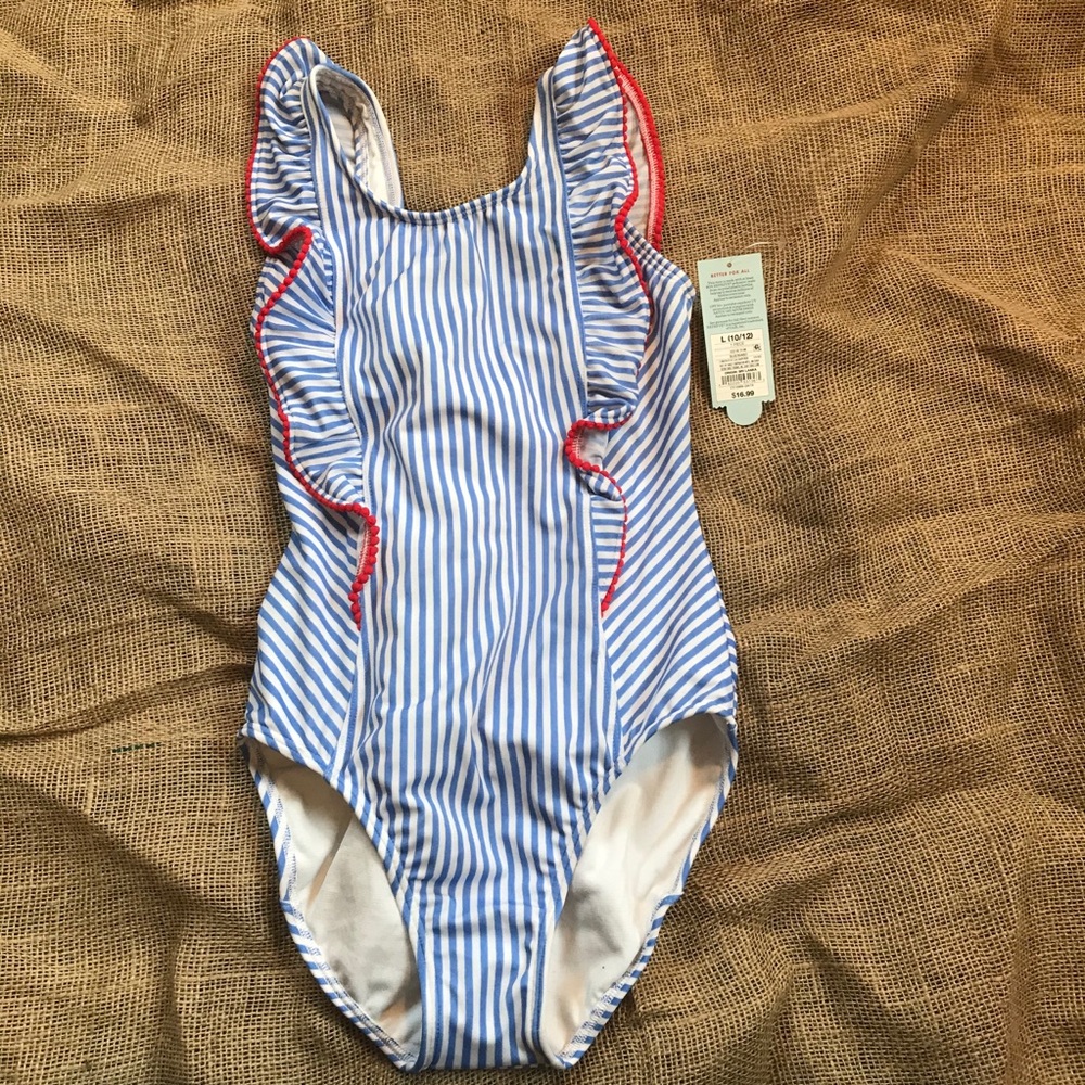 NWT girls one piece swimsuit cat and Jack striped